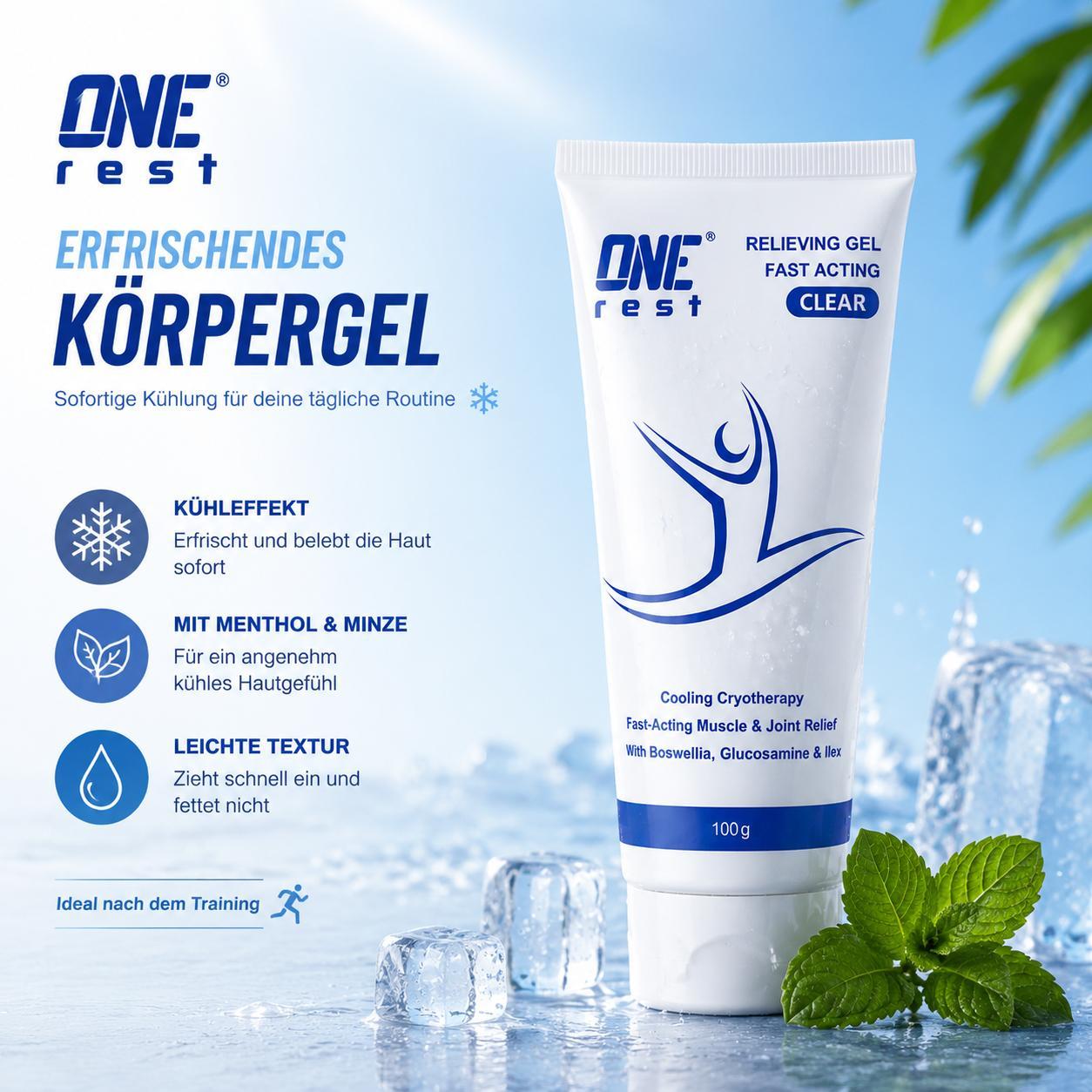 ONE-REST Cooling Relief Gel – Refreshing Muscle & Joint Care with Menthol, Boswellia & Glucosamine