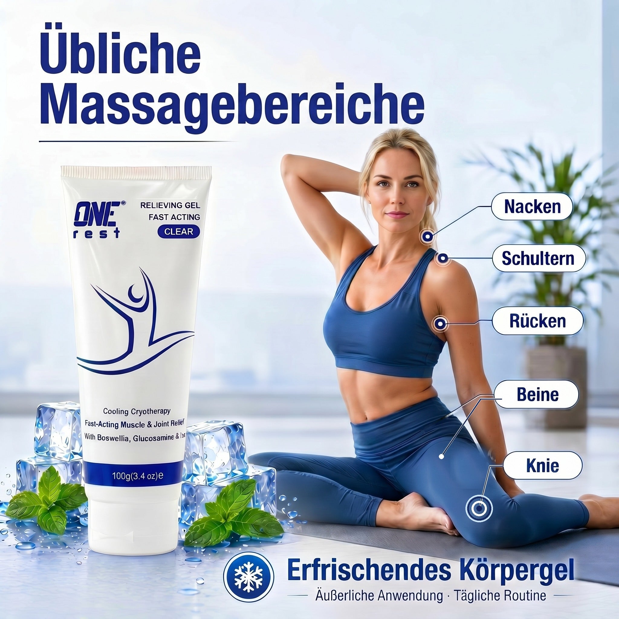 ONE-REST Cooling Relief Gel – Refreshing Muscle & Joint Care with Menthol, Boswellia & Glucosamine