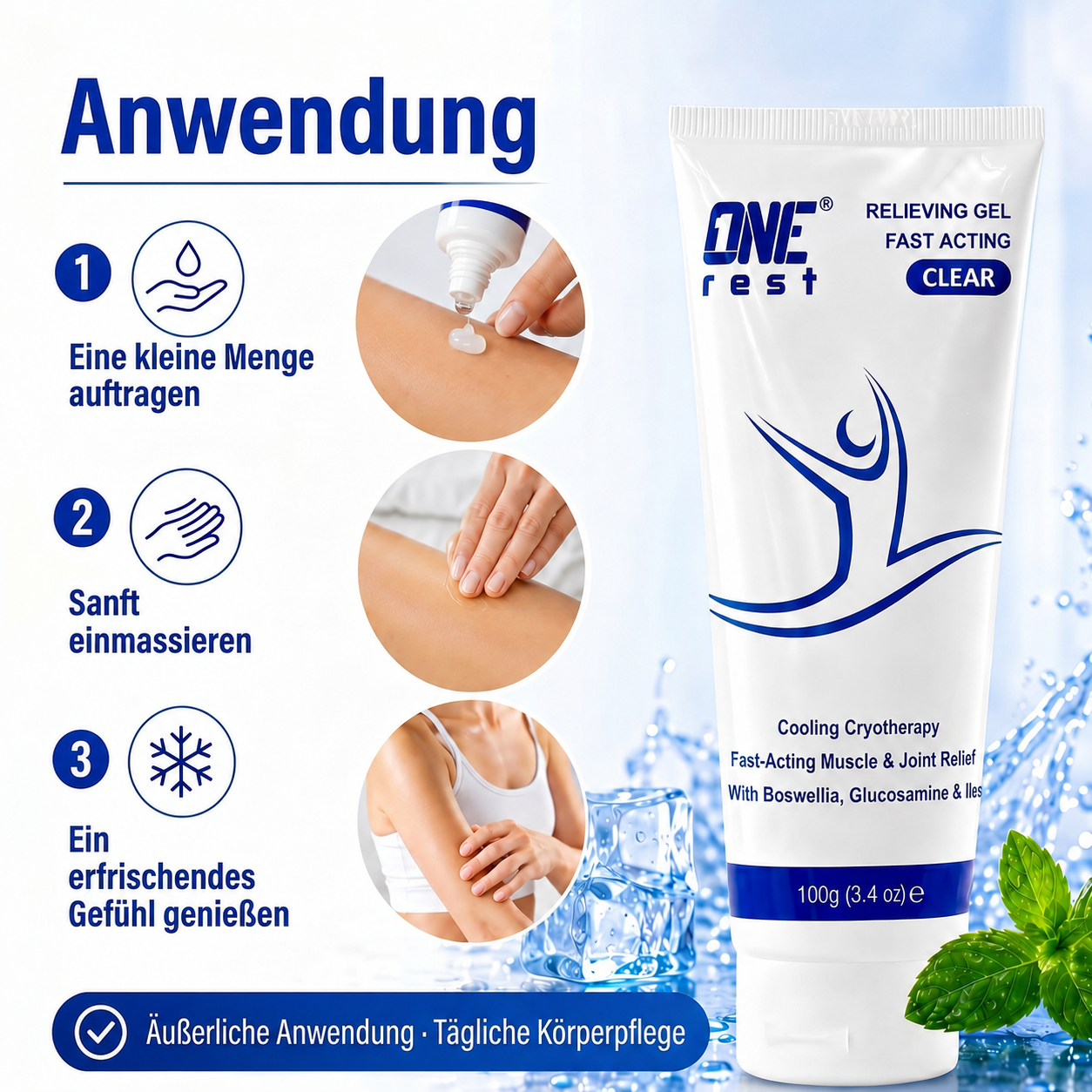 ONE-REST Cooling Relief Gel – Refreshing Muscle & Joint Care with Menthol, Boswellia & Glucosamine