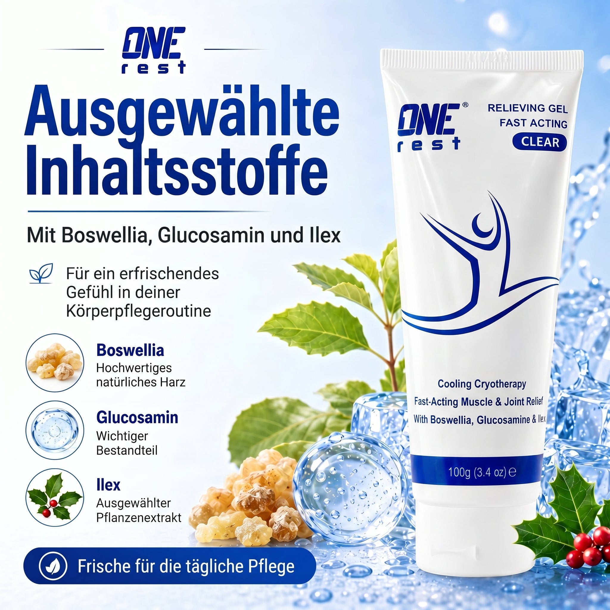 ONE-REST Cooling Relief Gel – Refreshing Muscle & Joint Care with Menthol, Boswellia & Glucosamine